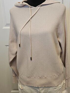 Philosophy Republic Beige Cotton Blend ribbed knit women pullover hoodie size SP